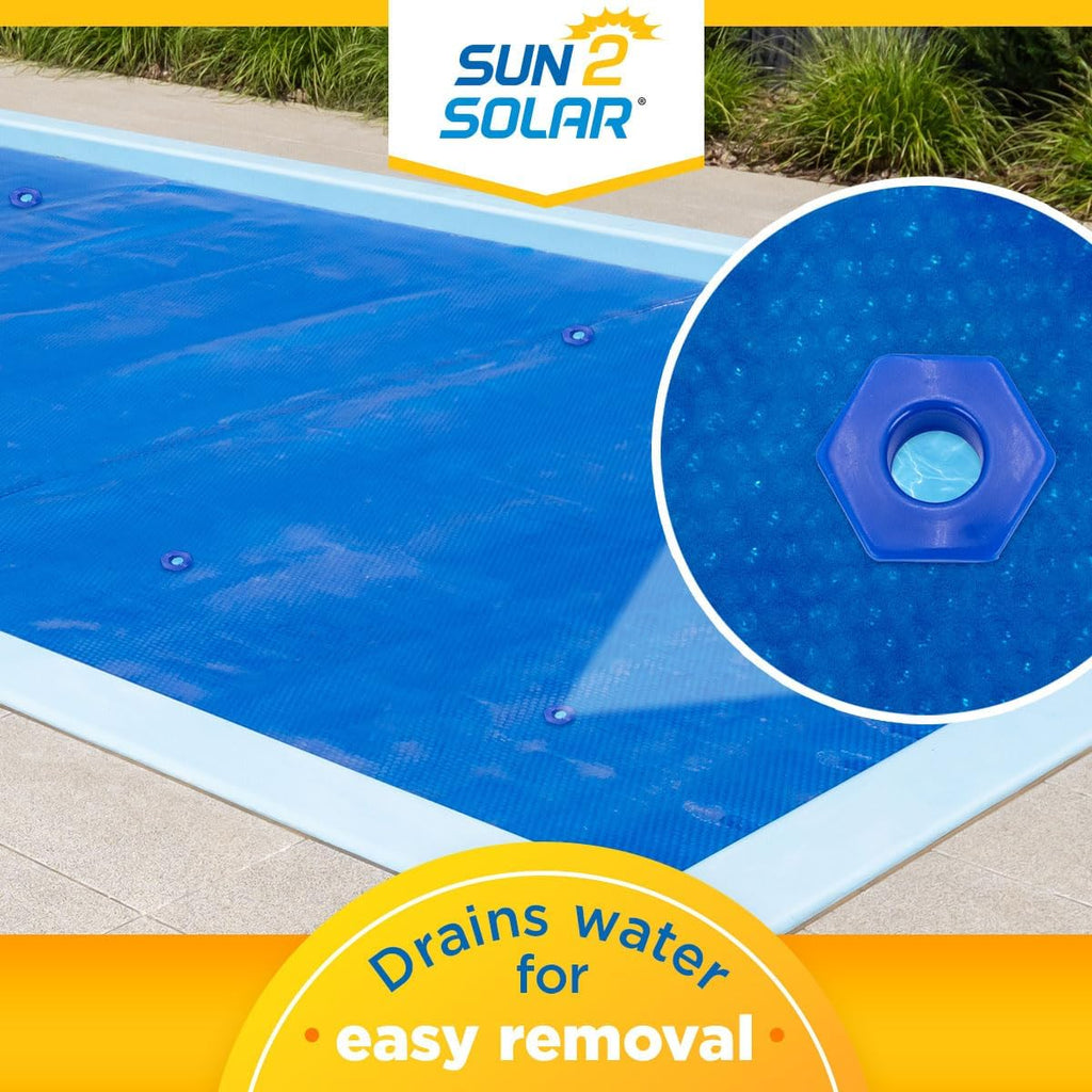 Sun2Solar Blue 33 ft x 33 ft Square Pool Solar Cover | 800 Series | Heat Retaining Solar Blanket | for Heating Inground & Above Ground Swimming Pools & Spas | Includes 6 Heavy-Duty Grommets