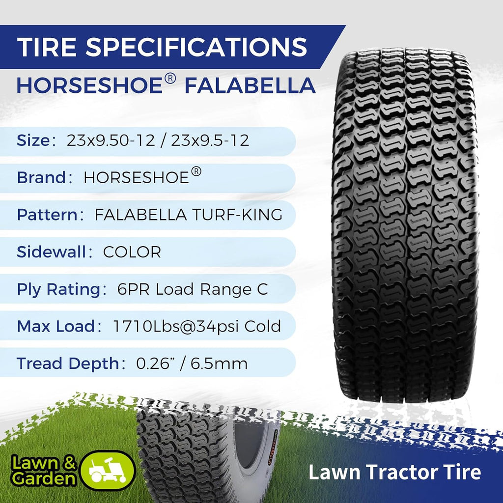HORSESHOE 2 New 23x9.50-12 6Ply | Turf Trac Pattern | Garden Tractor Ridding Lawn Mower Tubeless Tires | 23x9.5-12 T198 2395012