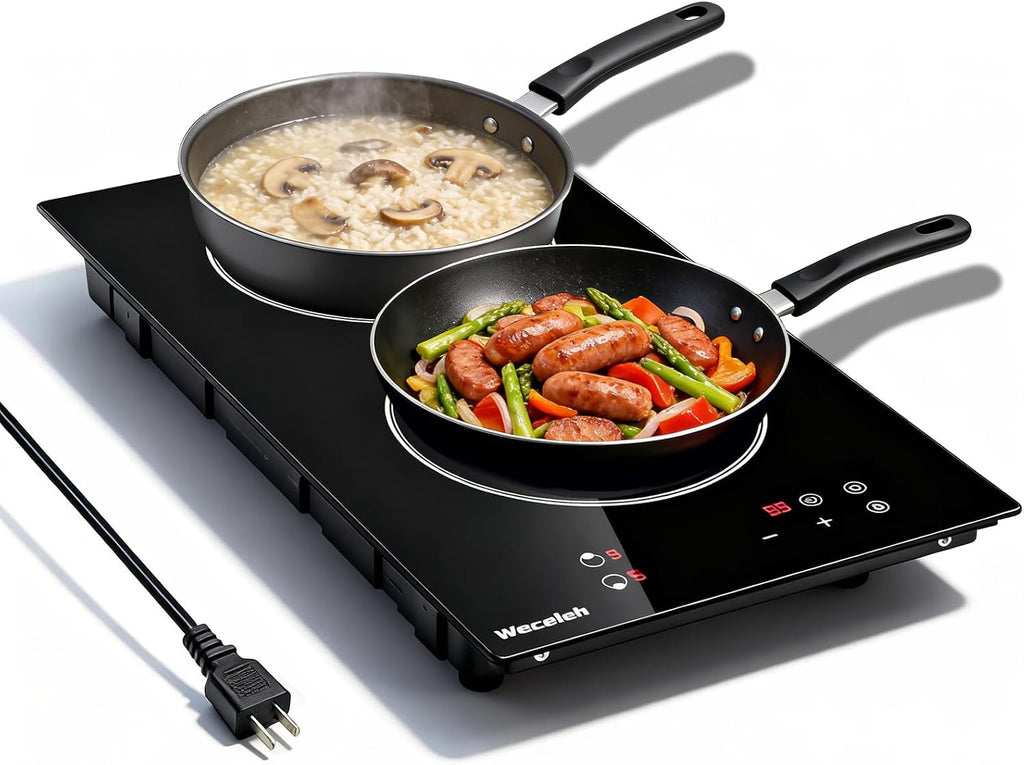 Double Induction Cooktop 3300W, Weceleh 2 Burner Induction Stove Top with 9 Power Levels, 12 Inch Electric Cooktop, Safety Lock, Timer, Plug-in, Built-in or Countertop, 110-120V