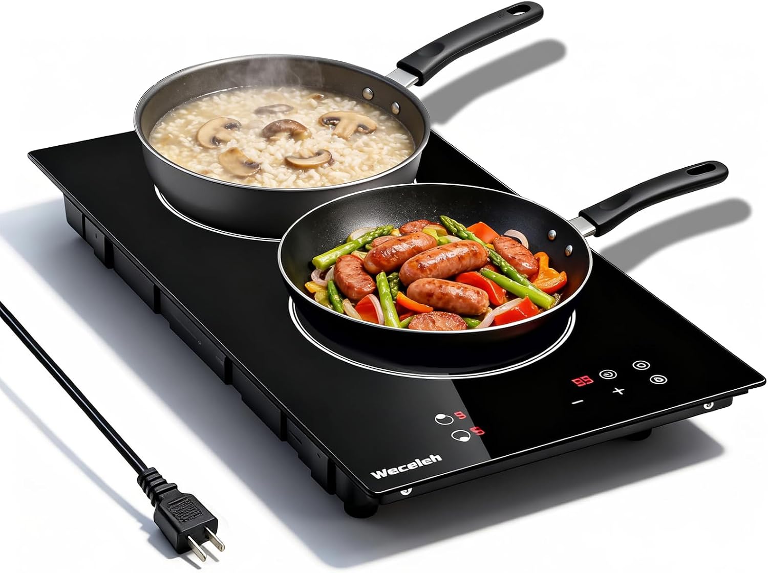 Double Induction Cooktop 3300W, Weceleh 2 Burner Induction Stove Top with 9 Power Levels, 12 Inch Electric Cooktop, Safety Lock, Timer, Plug-in, Built-in or Countertop, 110-120V
