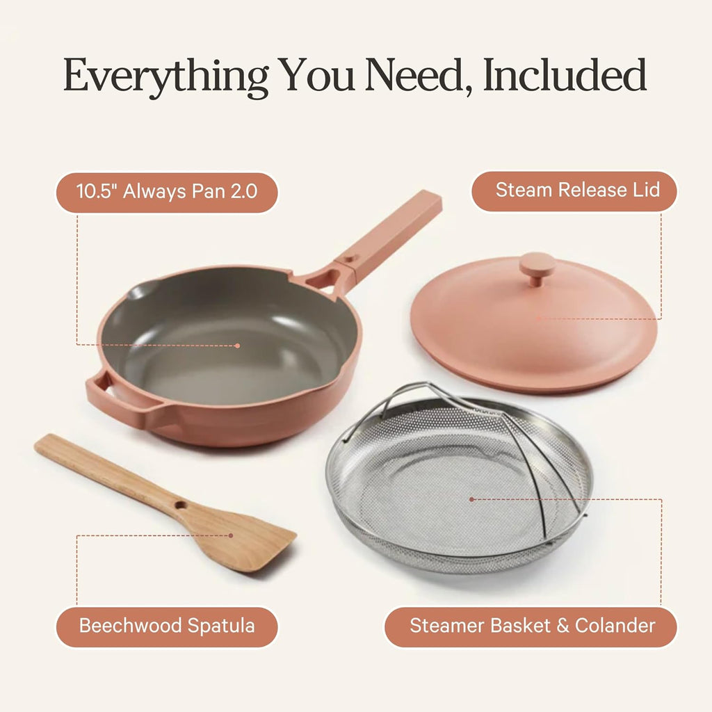 Our Place Always Pan 2.0 | 10.5' Ceramic Pan with Modular Lid, Steamer Basket & Spatula | Patented 10-in-1 Nonstick, Non-Toxic Cookware Made Without PFAS | Induction & Oven-Safe up to 450°F | Spice