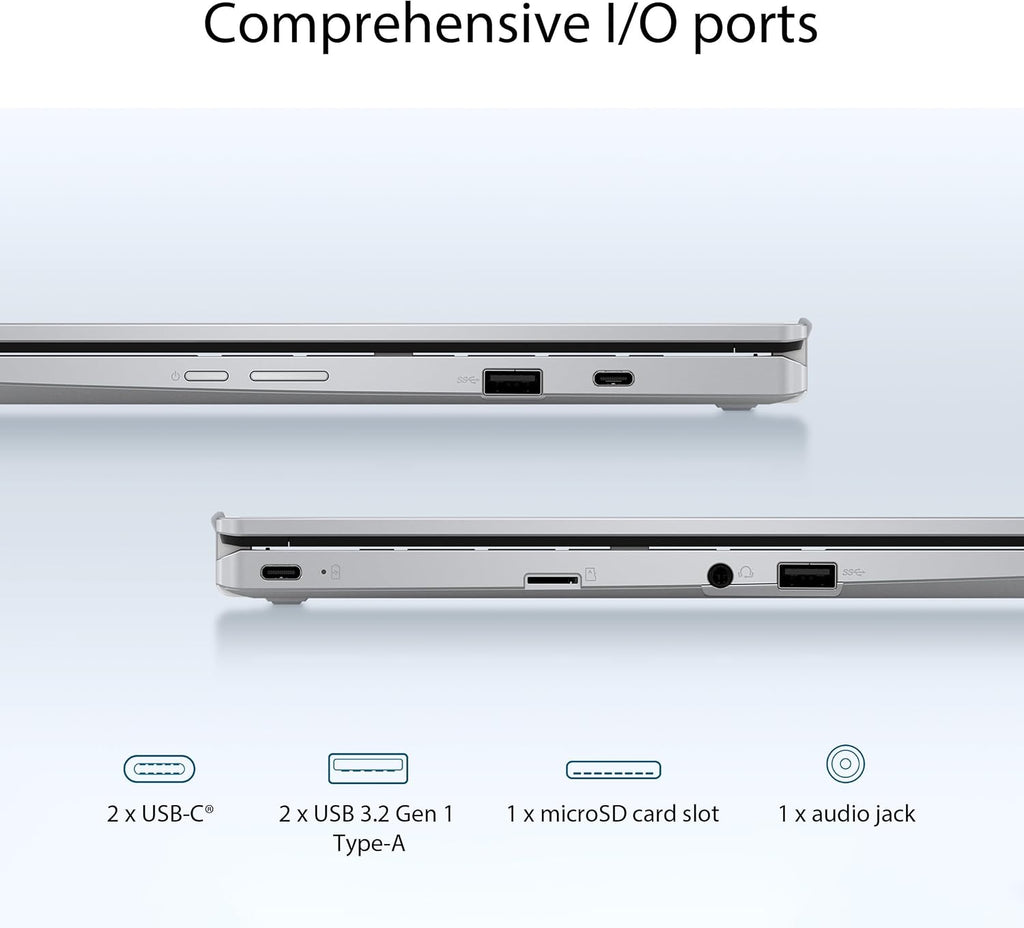 ASUS Chromebook Flip CX1 Convertible Laptop, 14' FHD NanoEdge 360-degree Touchscreen, Intel Celeron N4500 Processor, 128GB eMMC Storage, 8GB RAM, ChromeOS, Transparent Silver, CX1400FKA-AS88FT