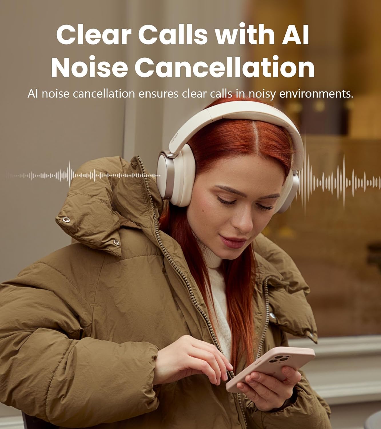 Edifier ES850NB Active Noise Cancelling Headphones, Over Ear Bluetooth Headset, 92H Playtime Wired & Wireless Hi-Res Audio Certified, Fast Charging Clear Calls for Home Office Travel - Ivory
