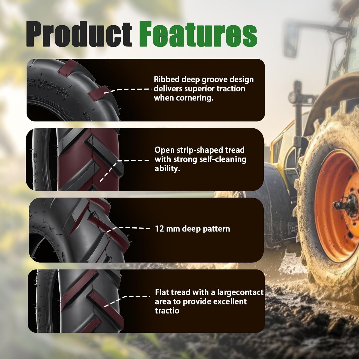 TRIPOWER 6-12 Farm Tractor Tires, Set of 2, 6x12 NHS Garden AG Tires Compatible with Kubota B7100 Series, 6-Ply Tubeless, Tire Only, Rim Not Included