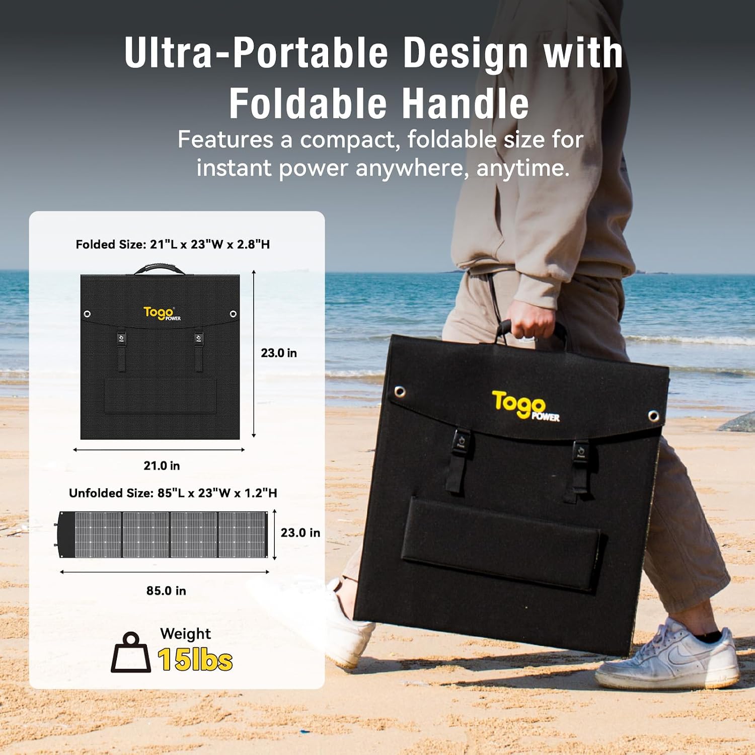 200W Portable Solar Panel, Foldable 200W Solar Panel Kit with XT60/DC7909/Anderson Cable & USB-C PD 60W, 23.5% High-Efficiency Monocrystalline Solar Charger for Power Station, RV, Camping, IP65