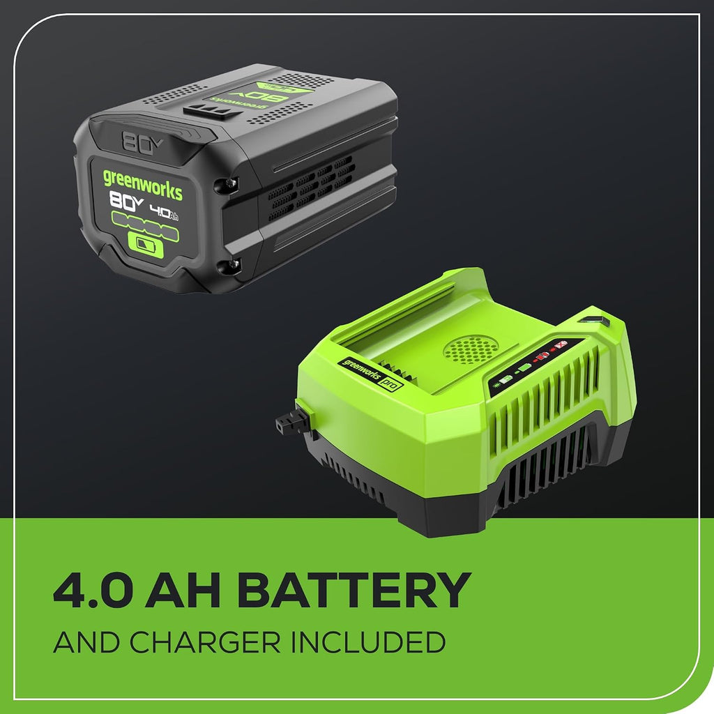 Greenworks 80V 21' Cordless Push Lawn Mower – Brushless Motor, LED Lights, 4.0Ah Battery & Rapid Charger (75+ Compatible Tools)