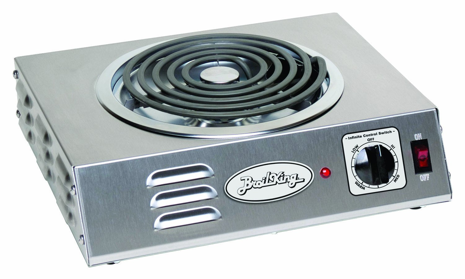 BroilKing CSR-3TB 1500 Watt Electric Countertop Hot Plate with Single Coiled Burner | Commercial Induction Cooktop Stove for Restaurant | 12.25'W x 14'D x 4.25'H, Gray, Stainless Steel Base, 120v