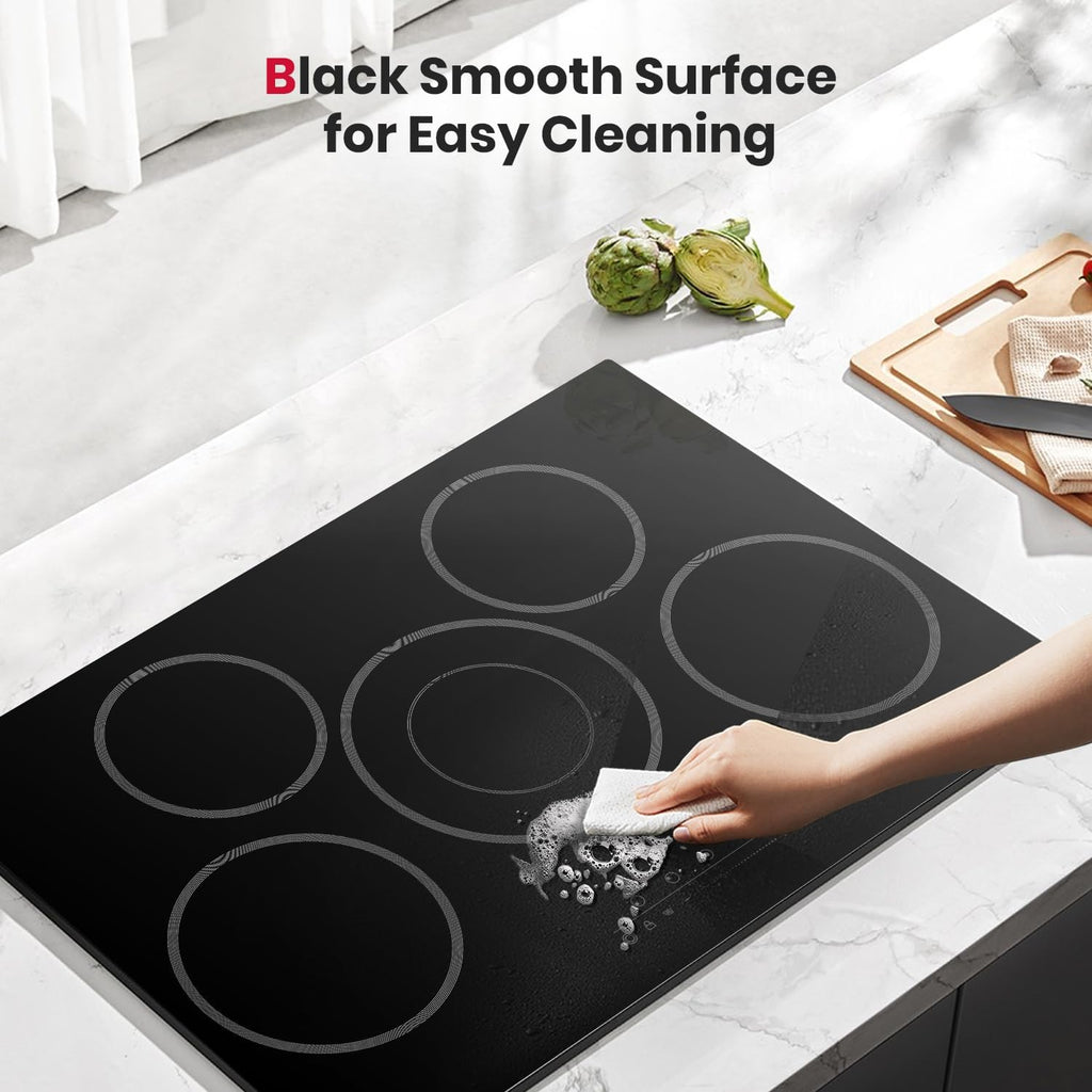 GASLAND 30 Inch Electric Cooktop 5 Burners, 8200W Built-in Radiant Glass Stove Top, 220V Electric Ceramic Cooktop with 9 Power Levels, Slide Touch Control, Child Safety Lock &Timer, Hard Wire