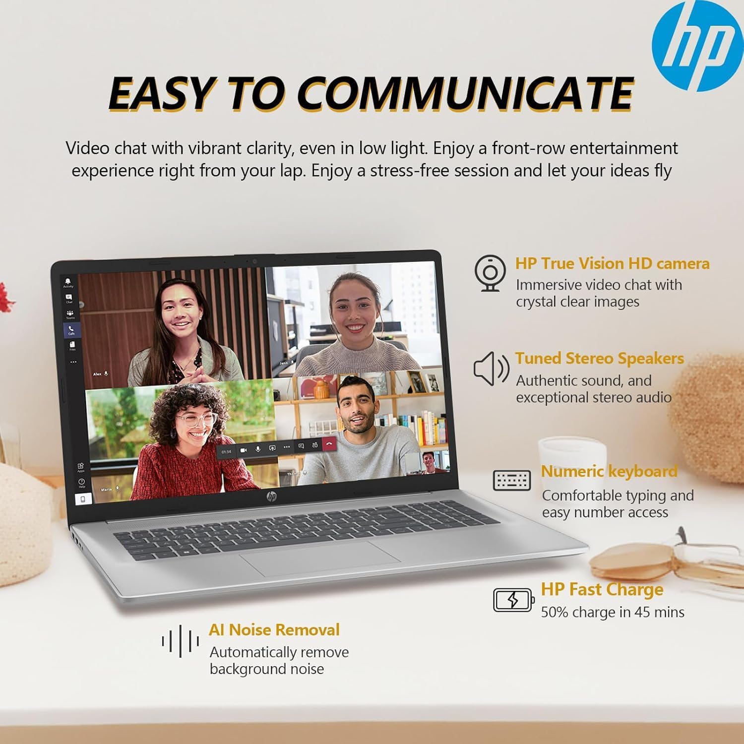 HP 17.3 Inch FHD Business Laptop with MS Office for The Web, AMD Ryzen 5 7430U (Beats Core i7-1355U), 8GB RAM, 756GB Storage(256GB SSD + 500GB External Drive), Windows 11, WOWPC 3-in-1, No Mouse