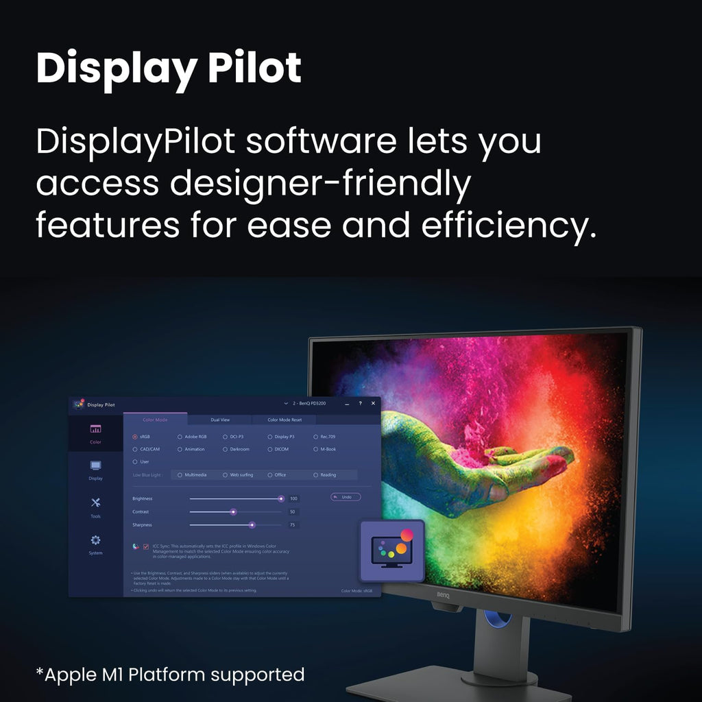 BenQ PD2705Q AQCOLOR 27' QHD 1440P Mac-Ready Monitor, 100% Rec.709 & sRGB, IPS, DeltaE ≤3, Uniformity, Factory-Calibrated, AQCOLOR, Pantone, Ergonomic, DisplayPort, USB-C(65W), USB Hub, Daisy Chain