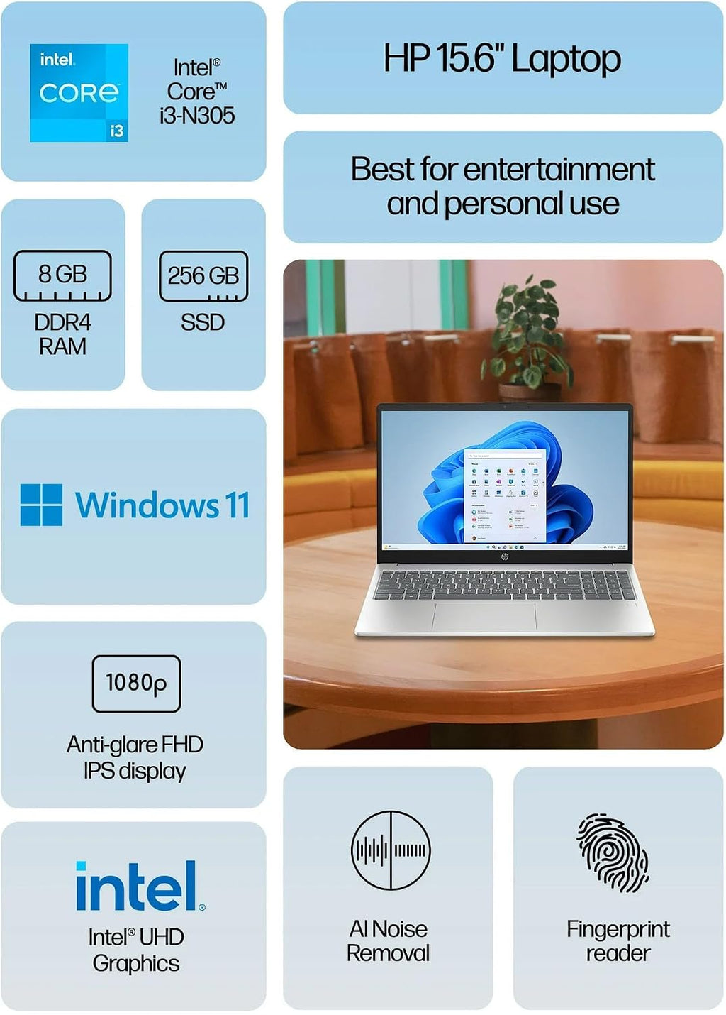 HP 15 Slim Laptop in Lavender Intel 8-core i3-N305 up to 3.8GHz 8GB RAM 256GB SSD 15.6in Full HD LCD Webcam WiFi HDMI W11 (15-FD - Renewed)
