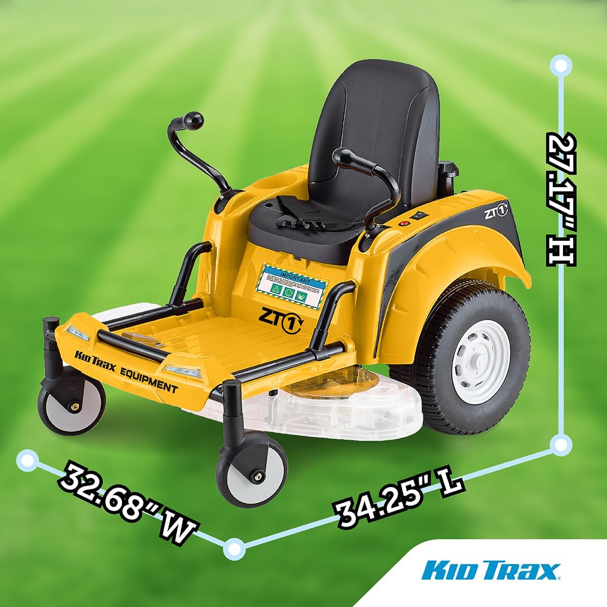 Kid Trax 12V Zero Turn Lawn Mower Tractor Toy - Riding Lawn Mower, Outdoor Toys, Kids Electric Car, Ride On Tractor, Dual Handle, Twist and Turn, Speed to 3MPH, Max Weight of 77lbs, Age 3-7, Yellow
