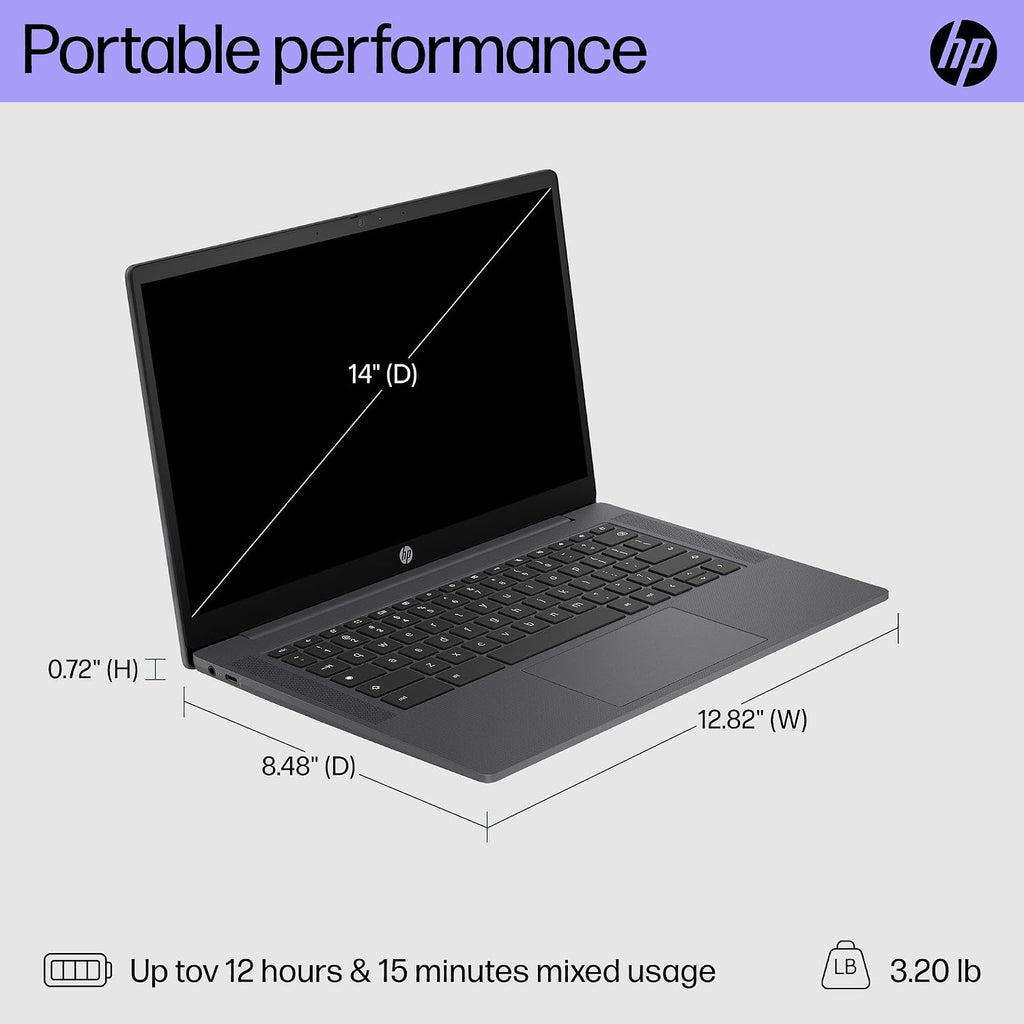 HP Chromebook 14 inch Laptop, HD Display, Intel N100, 4 GB RAM, 64 GB eMMC, Intel UHD Graphics, Chrome OS 14a-nf0000nr (2024) (Renewed)