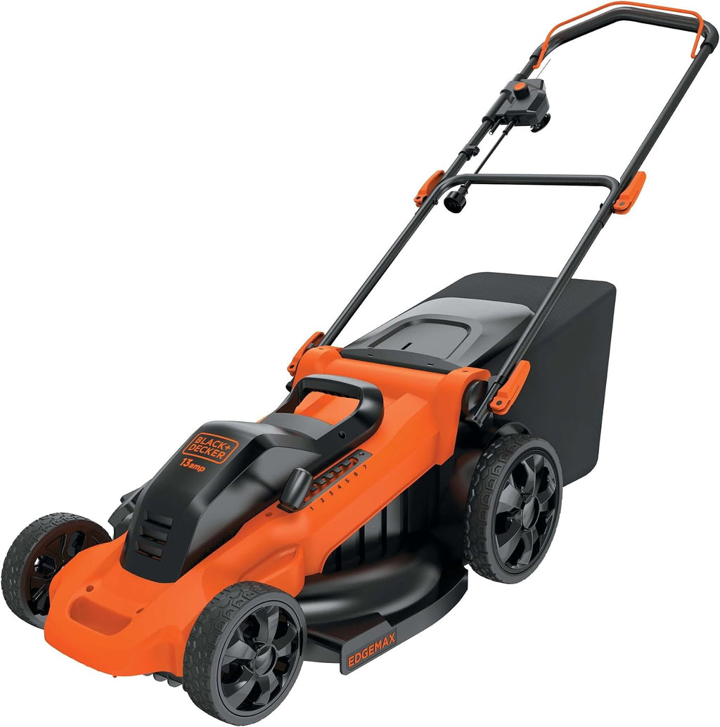 BLACK+DECKER 20-Inch Corded Electric Lawn Mower, Ultra Light Push Mower, 13-Amp High Output Motor, 3 in 1 Cutting Versatility, Tool Free Height Adjustment, 7-setting Cutting Height (MM2000)