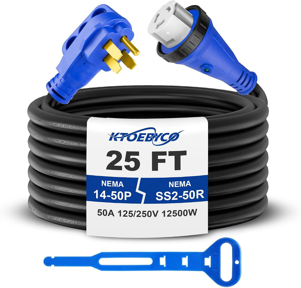 50 Amp 25FT RV Extension Cord, ETL Listed Heavy Duty Copper NEMA 14-50P to SS2-50R Power Cord with Twist Lock and Polarity Indicator