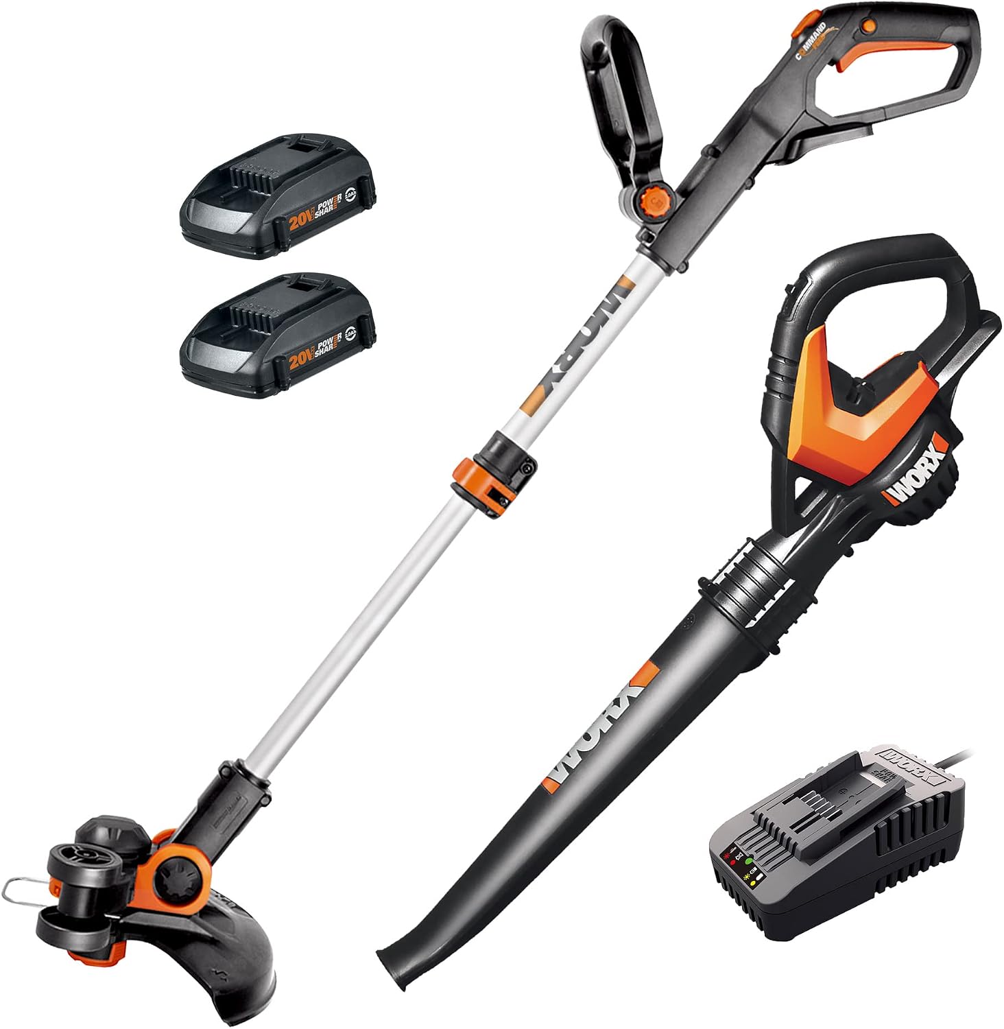 WORX 20V 12'' Cordless String Trimmer & 120 MPH Leaf Blower Combo, 2 Batteries & Charger Included, WG916