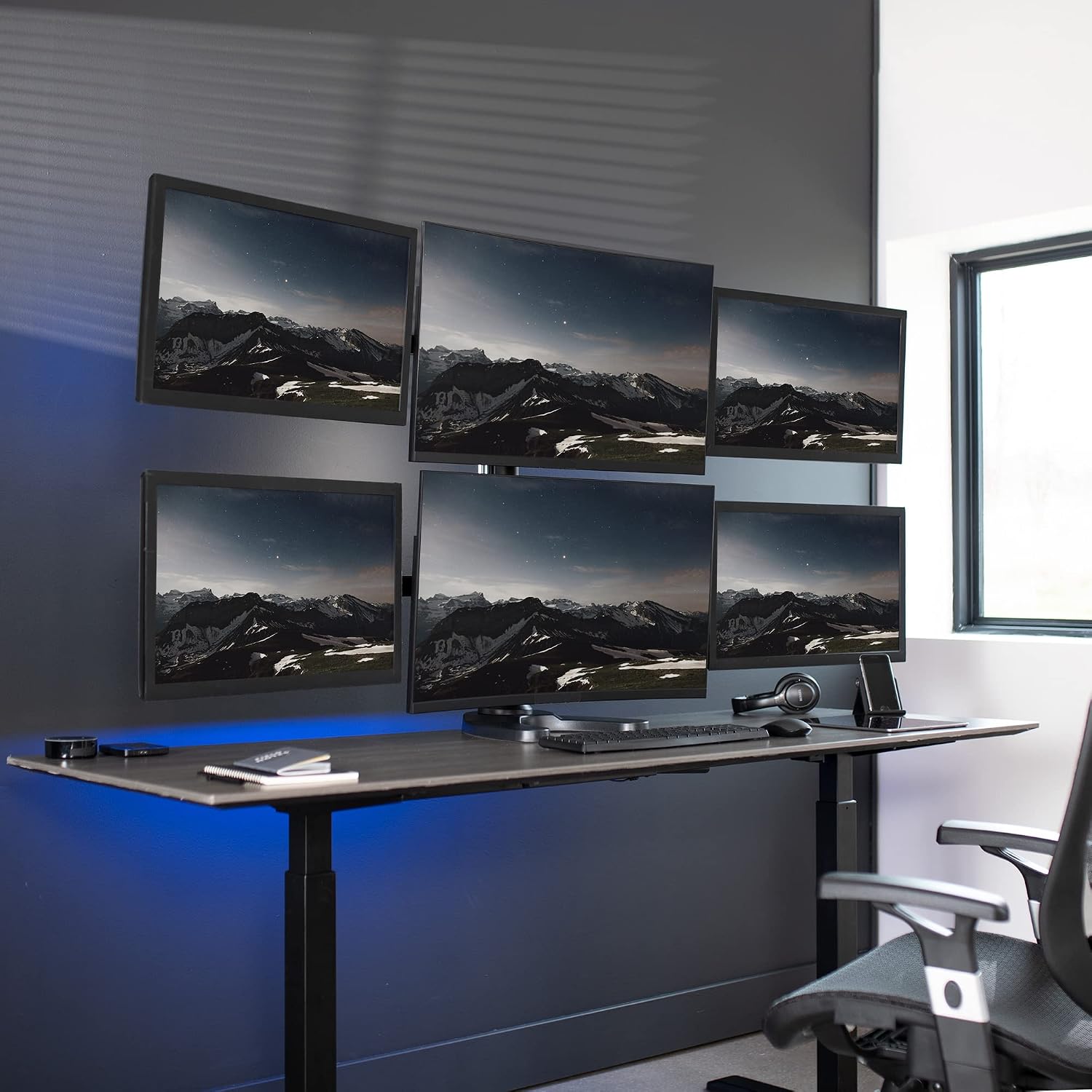 VIVO Hex LCD Monitor Height Adjustable 6 Screen Desk Mount Stand for up to 27 inch Screens, STAND-V006F