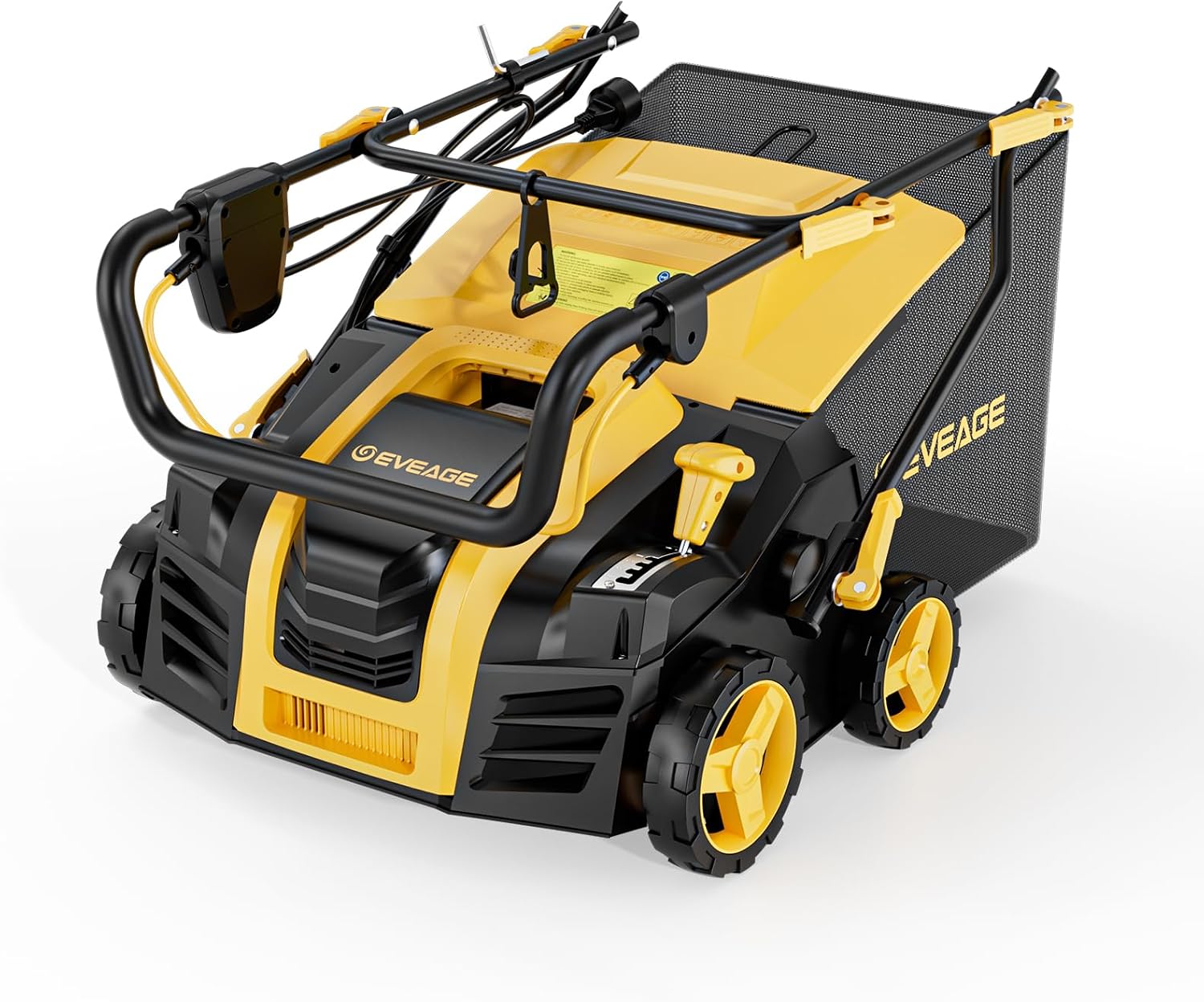 2026 Upgraded Electric Dethatcher Scarifier 16-Inch, EVEAGE 2-in-1 Lawn Dethatcher with 5-Position Depth Adjustment, 14.5-Gallon Collection Bag, Quick-Fold Lawn Scarifier for Healthy Lawn