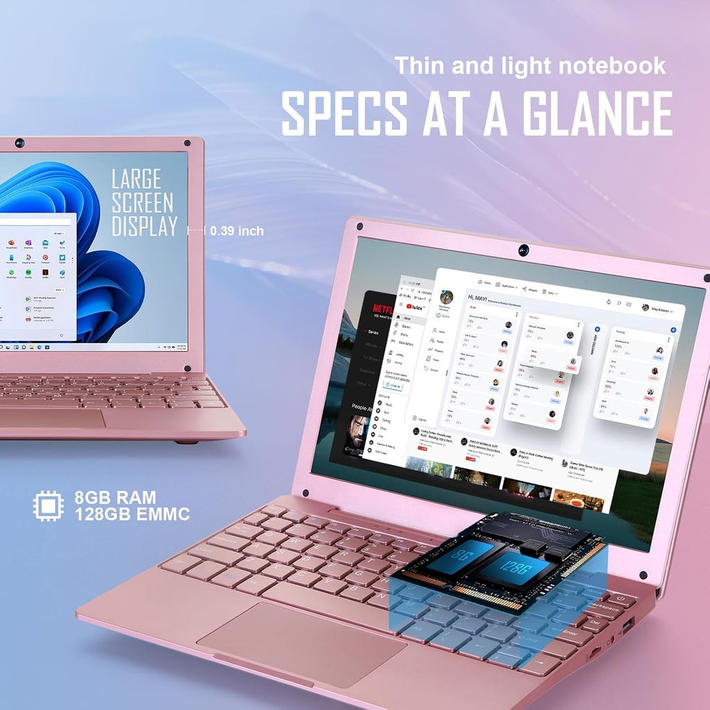 G-Anica win11 Laptop Computer, 8GB RAM 128GB ROM, Celeron Dual core Processors, 10' Netbook Computer with WiFi, Webcam and Bluetooth, Mini Laptop with Bag, Mouse, Headphone and Mouse Pad