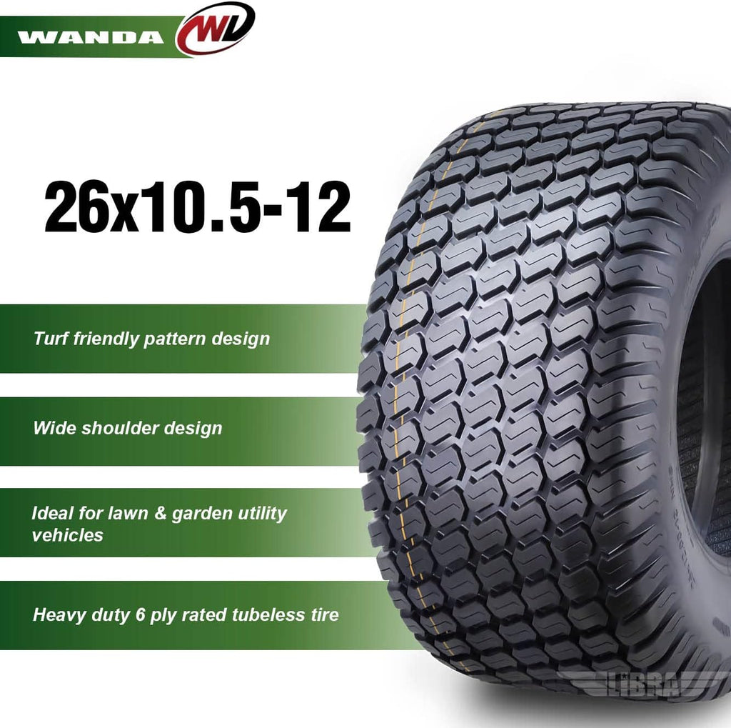 WANDA 26X10.5-12 Lawn Mower Tractor Cart Turf Tires 4 Ply 26x10.5x12 -Set 2-13055