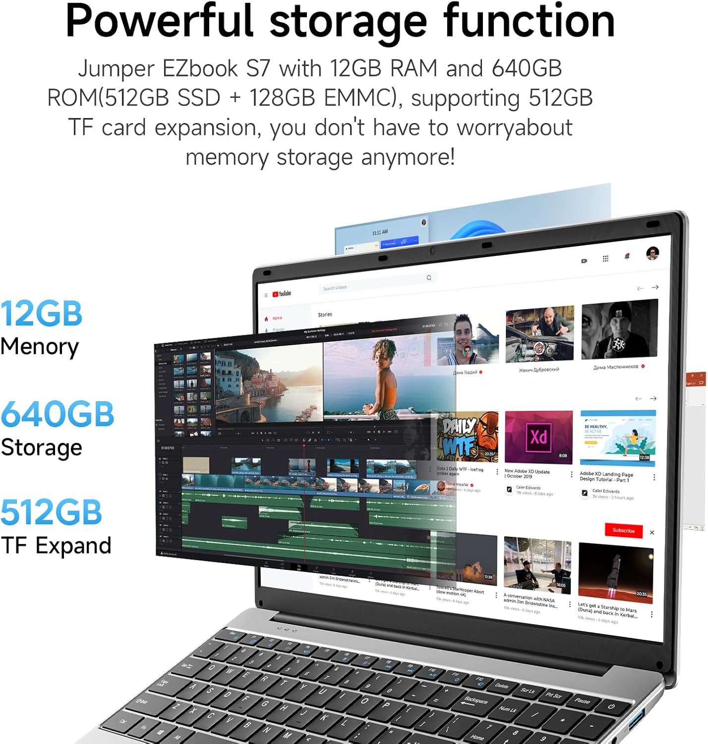 jumper 15.6' Windows 11 Laptop, 5205U Processor 1.9GHz, 12GB RAM 640GB Storage, 1 Year Office 365, HDMI, WiFi 5, USB 3.0 Type-C, Full HD Display Laptop with Numeric Keyboard for Business Student