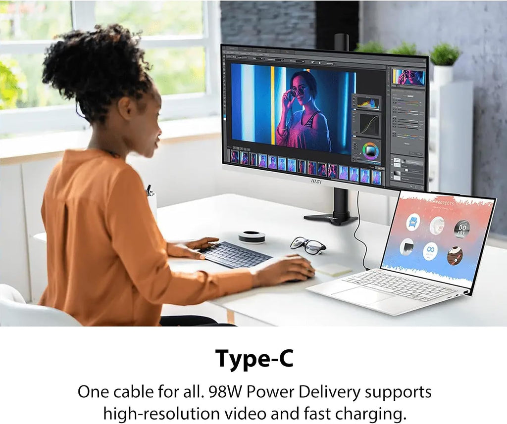 msi Modern MD27UPHW 27-inch IPS 3840 x 2160 (UHD) Computer Monitor,60 Hz,Adaptive-Synch,Display HDR 400,HDMI,DisplayPort,VESA Mountable,Height Adjustable,Speaker,White