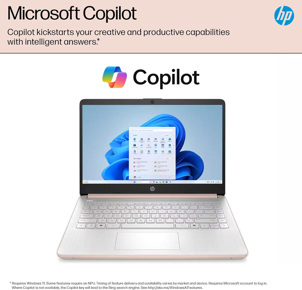 HP 14' Flagship Laptop 2025 AI-Powered Computer, Office Lifetime, Student Business, 4-Core Intel CPU, 16GB RAM 628GB Storage (128GB UFS+ 500GB Ext), Long Battery HubxcelAccessory Win 11 Pro Rose Gold