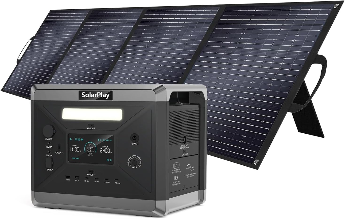 SolarPlay Portable Power Station, Q2501 2400W/2160Wh Large Capacity Solar Generator with 200W Solar Panel, BMS Emergency Power Station for Home Backup, Camping, Outdoor Battery Backup