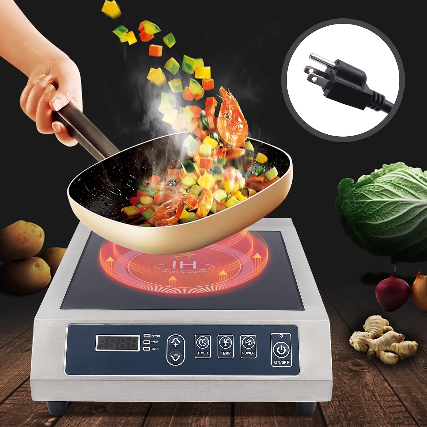 Portable Induction Cooktop,14' Shatter-Proof Ceramic Glass, 9' Heating Coil, 13 Temp Levels up to 460°F, Commercial Range Countertop Burner with Sensor Touch and LCD Screen