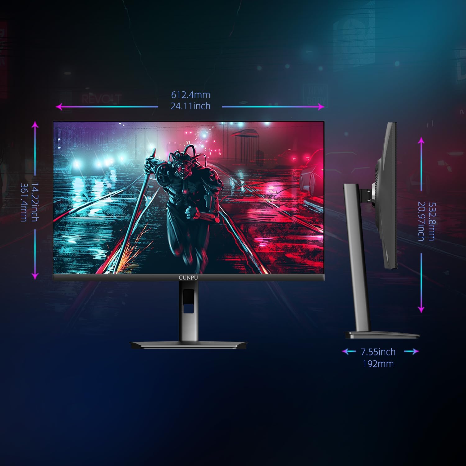 CUNPU 27' 4K 160Hz Ultimate Gaming Monitor, UHD Fast IPS 1ms, G-Sync Compatible & FreeSync, 99% DCI-P3, HDR400, HDMI 2.1 for PS5/Xbox 4K 120Hz, Full Ergonomic Stand