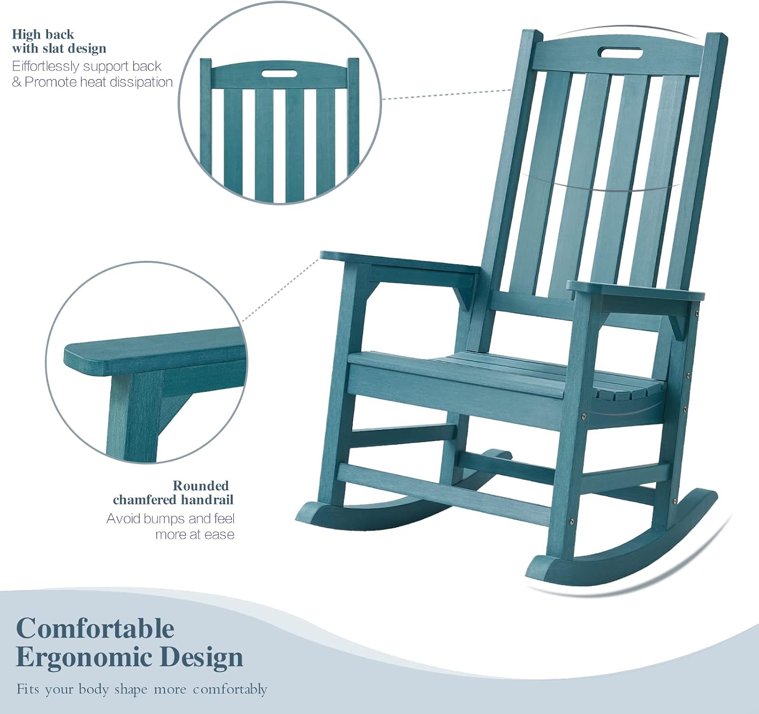 Psilvam Oversized Outdoor Rocking Chair, with 21' Wide Seat and 32' Tall Backrest, Pre-Assembled with Most Components for Effortless Installation (Blue)