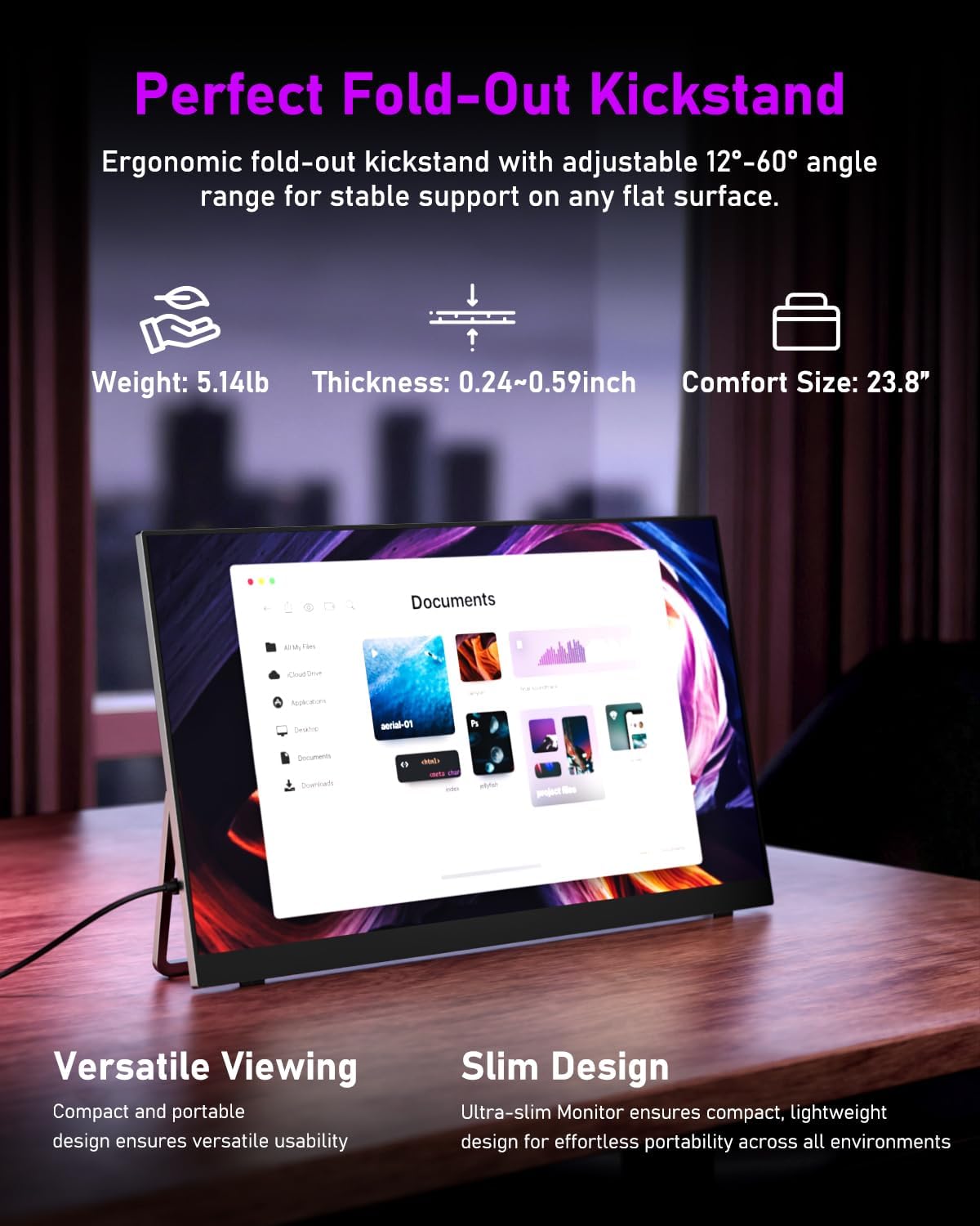 Yodoit Portable Monitor for Laptop 23.8' 4K UHD Travel Gaming Monitor Screen IPS Display with USB Type C Port and Built-in Speakers Compatible with PC, Xbox Black