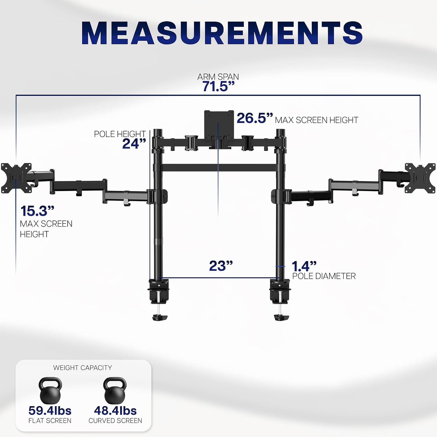 VIVO Clamp-on Dual Pole Triple Monitor Desk Mount for 1 Center Utrawide up to 49 inches and 59.4 lbs, 2 Side Screens up to 38 inches and 17.6 lbs, Low Profile Adjustable Stand, Black, STAND-V300CU