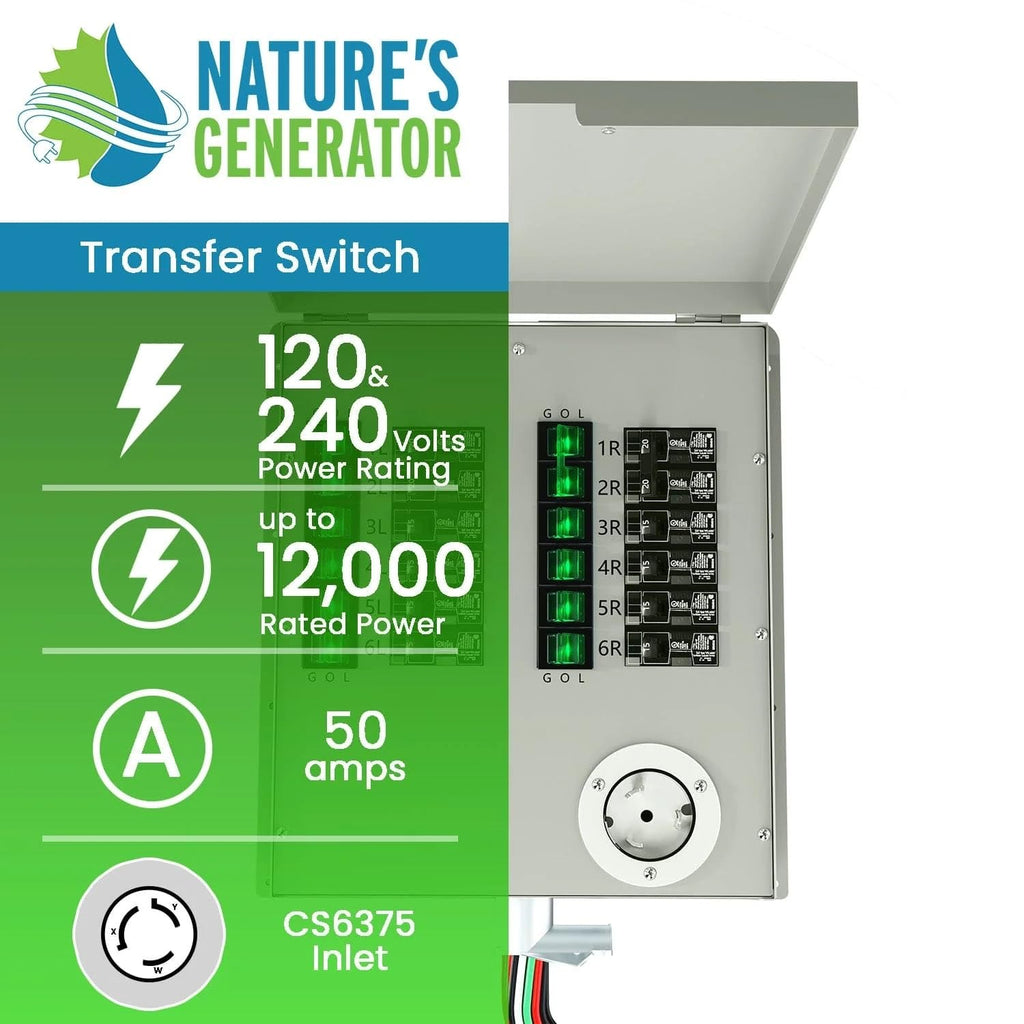 Nature's Generator Transfer Switch 12 Circuits 120/240V 50A Power Transfer Kit with Transfer Switch Flush Mount (Indoor)
