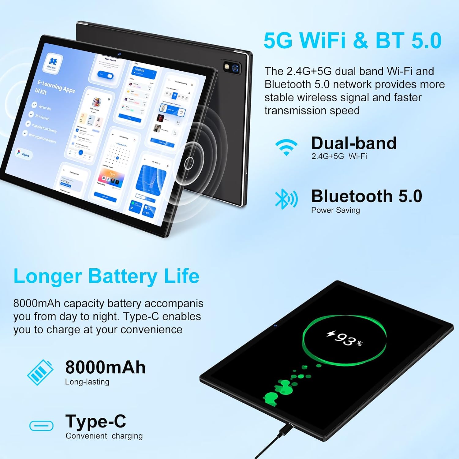 2026 Tablet, 10 Inch Android 15 Tablets 22GB+128GB+1TB Expand, 2-in-1 Octa-Core Electronic Tablet with Keyboard Mouse Case, 8000mAh Battery, 1280x800 HD IPS Display, GPS,Widevine L1, Metal Body -Black