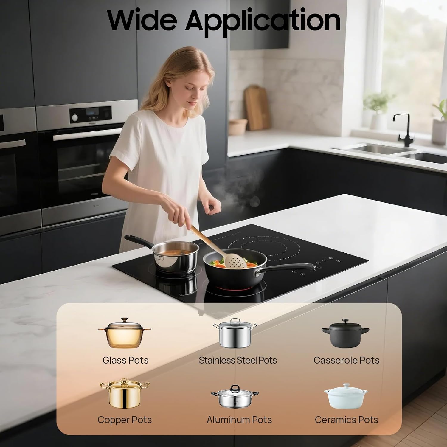Electric Ceramic Cooktop 3 Burners Induction Cooktop, 110v Radiant Stove Top with Timer, 2600w Electric Stove for Glass Pans, Sensor Touch Controls, 9 Heating Level with Child Safety Lock (No Plug)