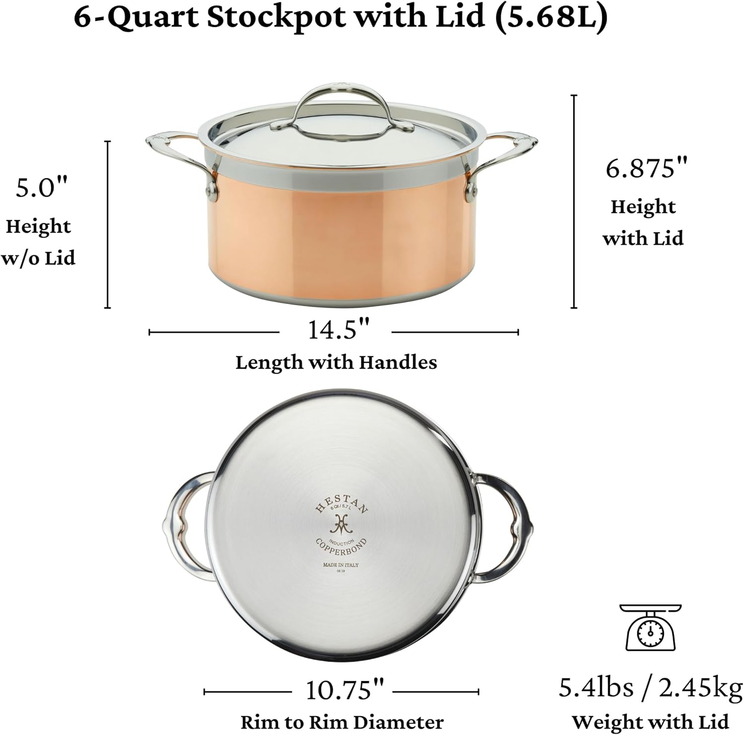 Hestan - CopperBond Collection - 100% Pure Copper Stock Pot, Induction Cooktop Compatible, 6 Quart