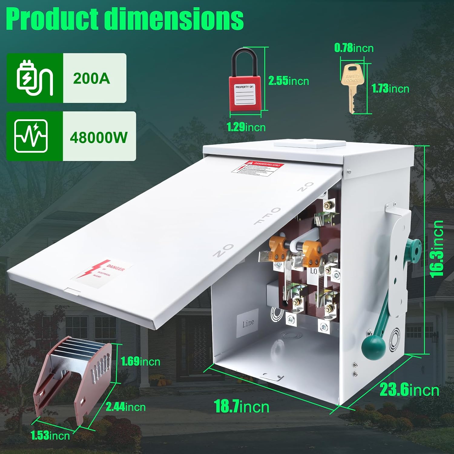 200A Generator Transfer Switch General Duty Double-Throw Safety Switch 48000W, 120/240-Volt 200 Amps Manual Transfer Switch Compact Design NEMA 3R Rainproof Non-fusible Two-Pole Three-Wire