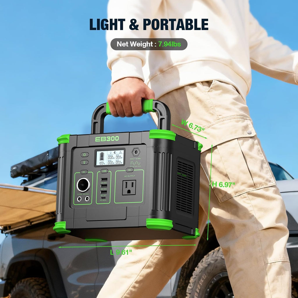 Portable Power Station 330W, 288.6Wh Solar Generator with 60W USB-C PD Output, 110V Pure Sine Wave AC Outlet, 5W Wireless Charging, 330W Backup Lithium Battery for Outdoor Camping Travel Hunting Home