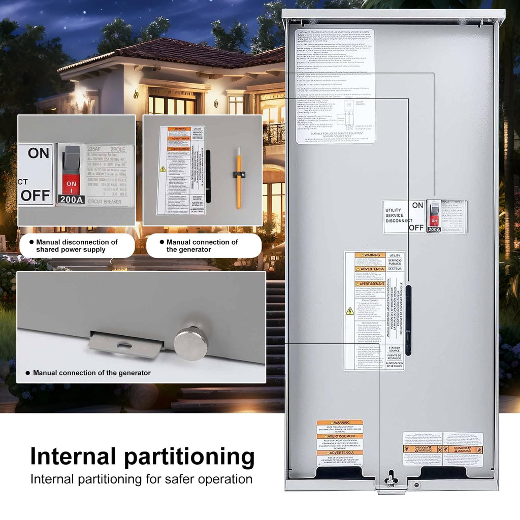 200 Amp Single Phase Automatic Transfer Switch - NEMA 3R Aluminum Enclosure for Outdoor and Indoor Power Management, Service Entrance Rated, Replaces Generac RXSW200A3