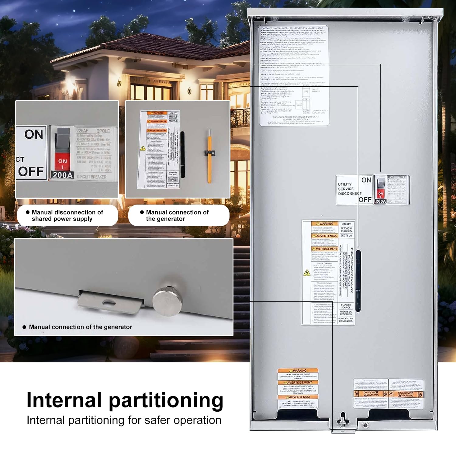 200 Amp Single Phase Automatic Transfer Switch - NEMA 3R Aluminum Enclosure for Outdoor and Indoor Power Management, Service Entrance Rated, Replaces Generac RXSW200A3
