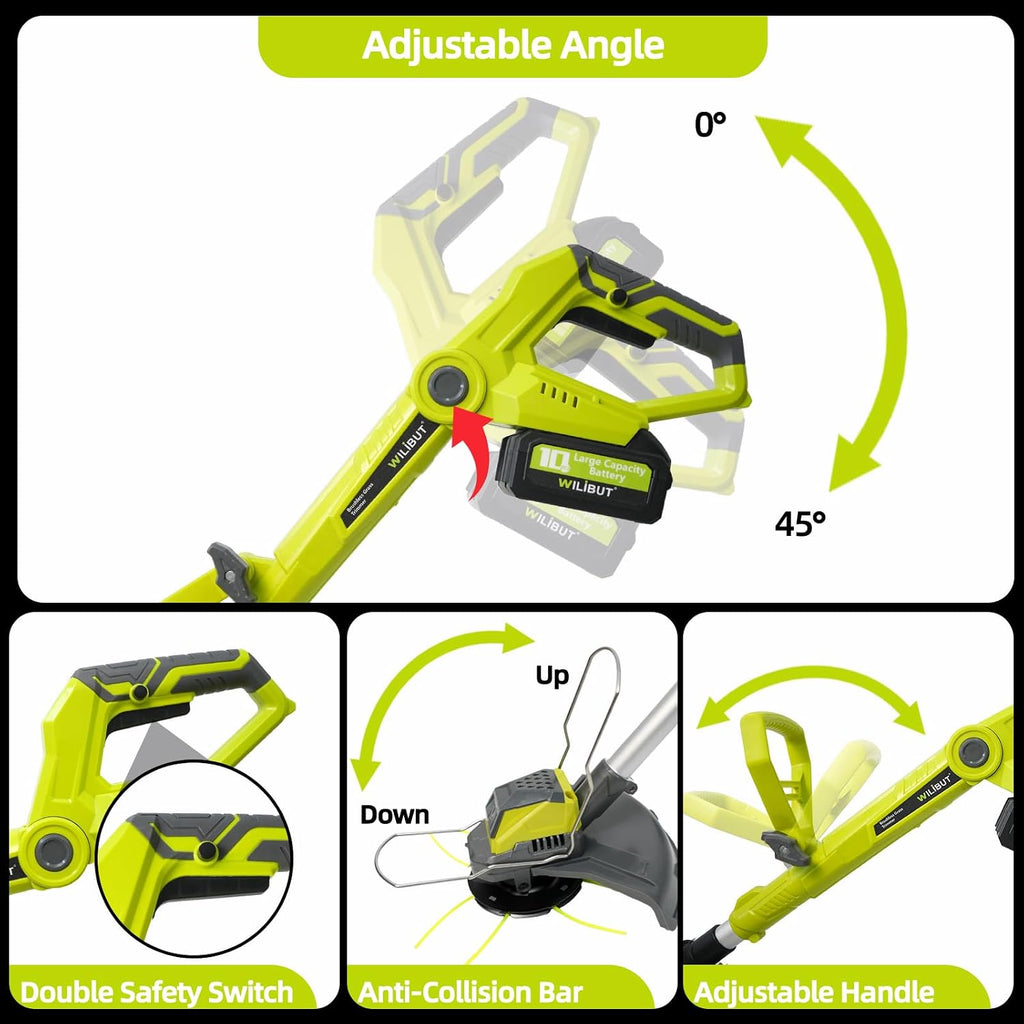 3-in-1 Cordless Weed Wacker with Wheels, 12-Inch Weed Eater Battery Powered Brush Cutter, 2x4.0Ah Batteries, LCD Display, Grass Trimmer Stringless Weed Trimmer Lawn Mower Edger