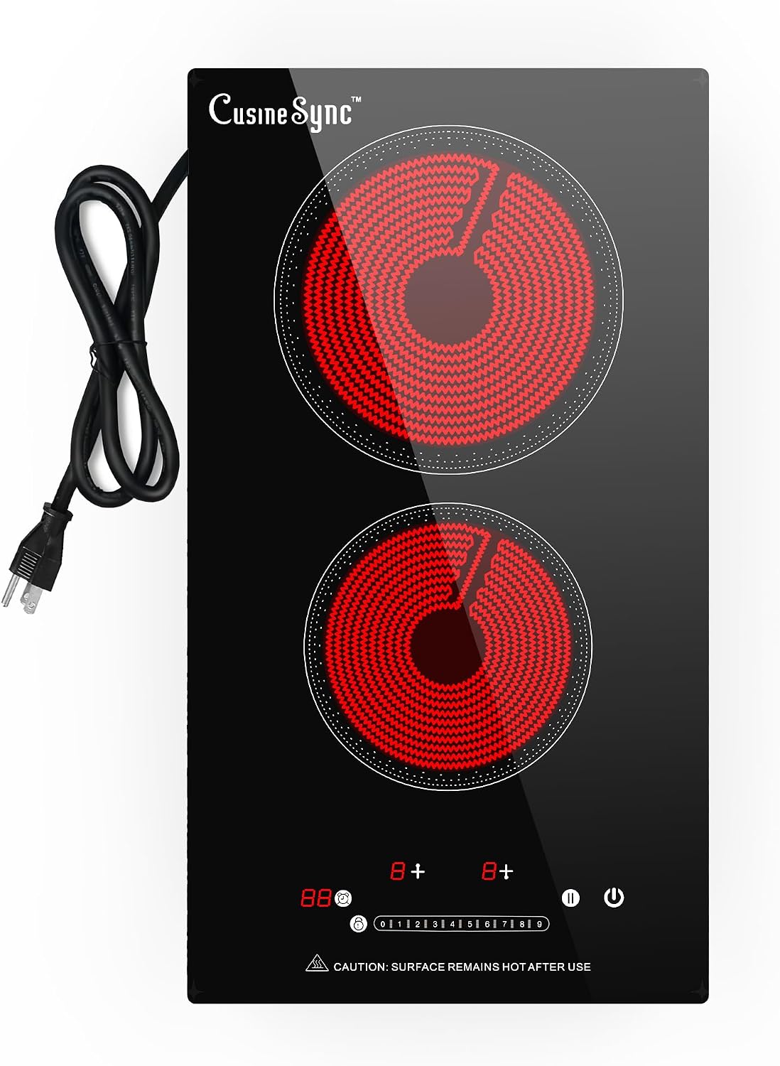 2 Burner Electric Cooktop, 110-120V Plug In Countertop Stove, Touch Control with 99-Min Timer, Child Lock & Auto Shutoff, 12 Inch Radiant Cooktop for Indoor Cooking