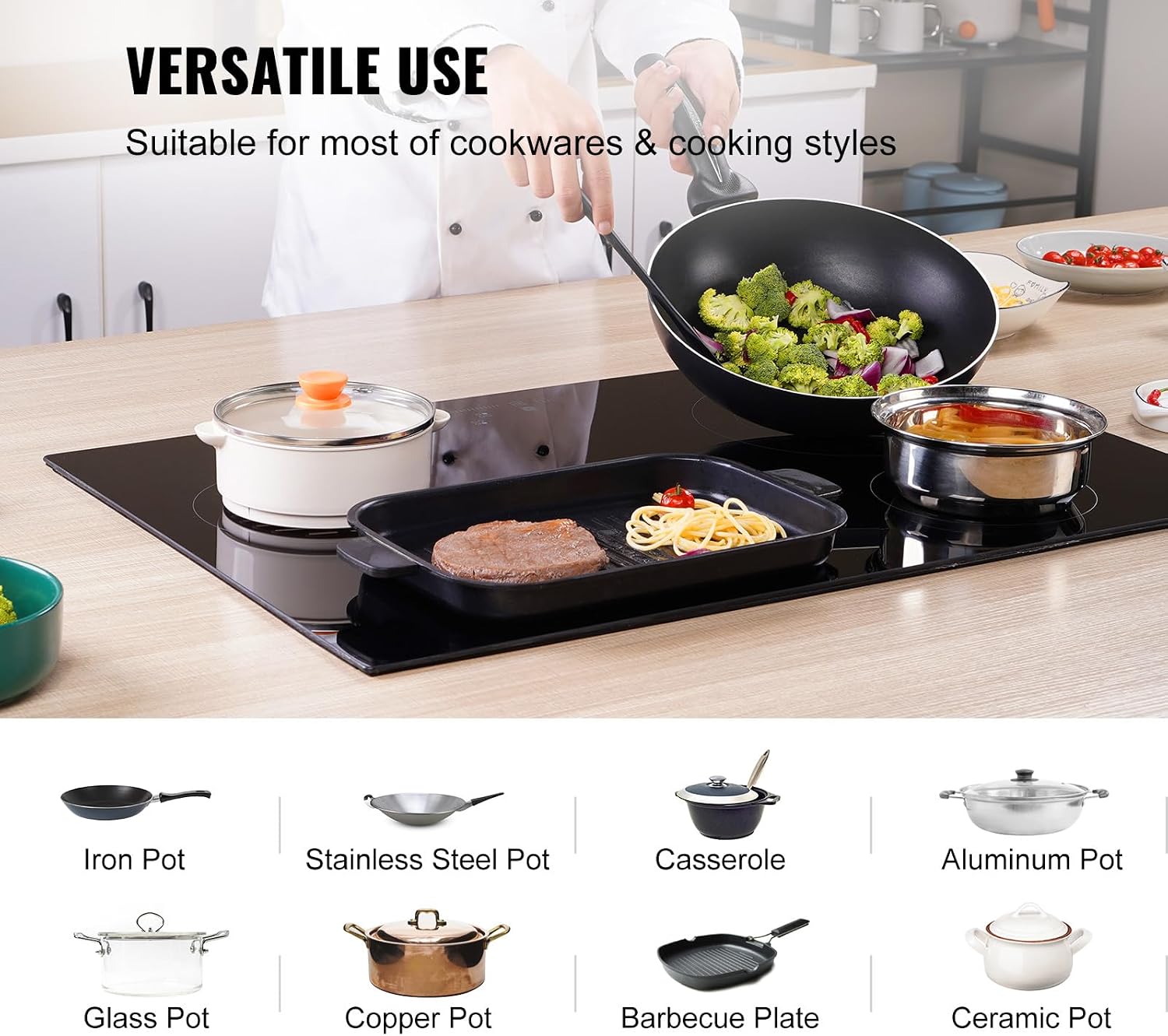 VEVOR Electric Stove Top 30inch 4 Burners Electric Cooktop,9 Power Levels & Sensor Touch Control,Easy to Clean Ceramic Glass Surface,Child Safety Lock,240V