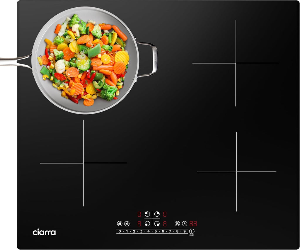 CDV 7200W Built-in Induction Cooktop 4 Burners, 24 Inch Electric Cooktop Touch Control Ceramic Glass Plate 9 Power Levels Fast Heating Child Safety Lock