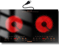2 Burner Electric Cooktop, Two Burner Electric Stove 24 Inch, 2000W Countertop & Built-in Ceramic Cooktop for Camping, Outdoor, Child Lock, Timer, 8 Power Levels, 110V-120V Plug in, Orange