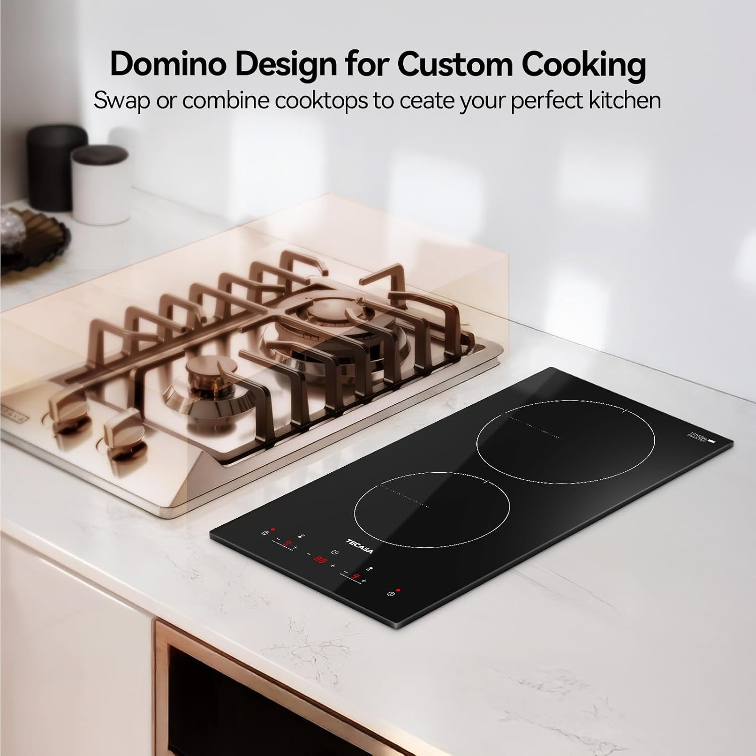 12 Inch 2 Burners Electric Cooktop, TECASA 3000W Radiant Electric Hob with 9 Power Levels, Built-in Ceramic Stove Top with Child Lock, Timer, Residual Heat Indicator, Hard Wire (No Plug)