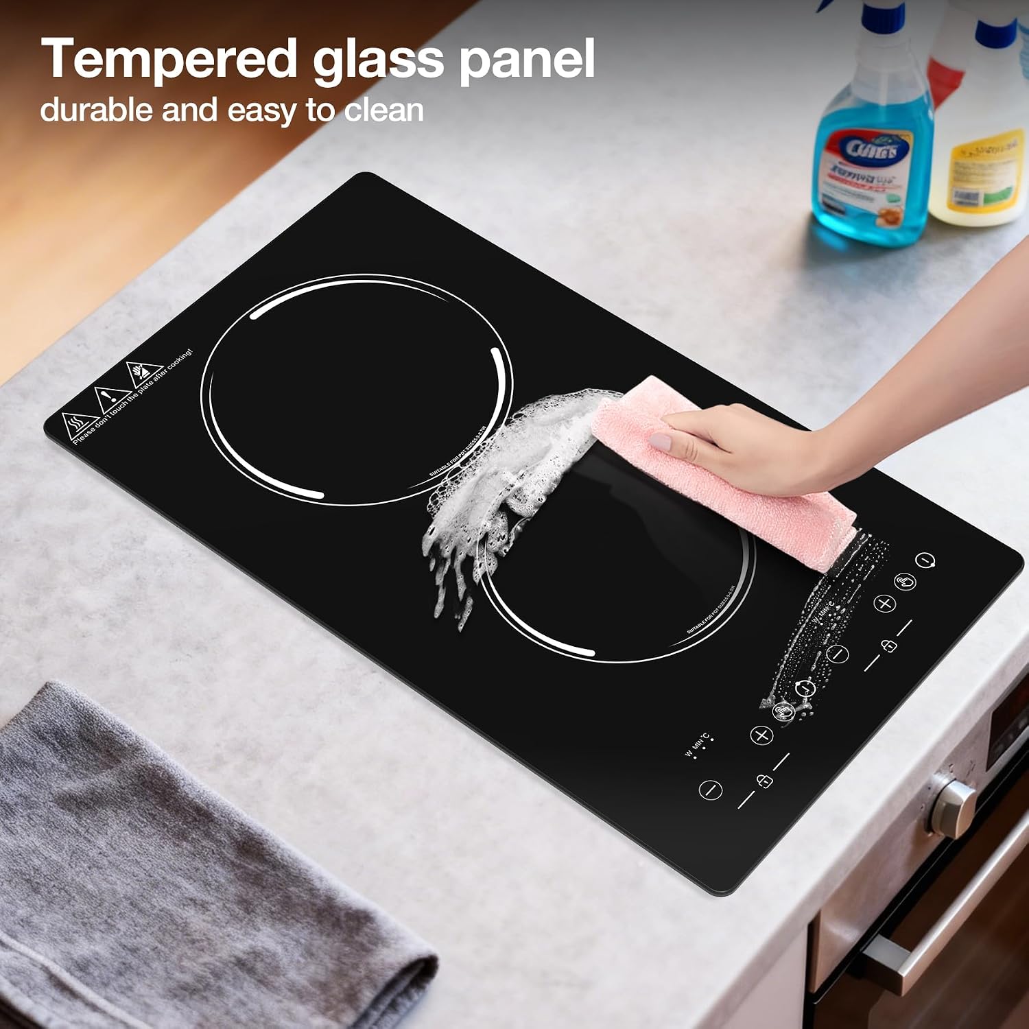 Double Induction Cooktop, Portable Induction Stove Hot Plate with 9-Level Touch Control, Safety Lock, Auto Shutoff Timer Setting, Overheating Protection for Apartments, RVs, Camping