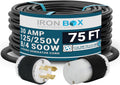 IronBox Electric - Heavy-Duty NEMA L14-30 Generator Extension Cord - L14-30P Plug to L14-30R Connector - Rated for 30 Amps 125/250V 8/4 SOOW 4 Prong Generator Cord - Power Cable for Generators(75 ft)