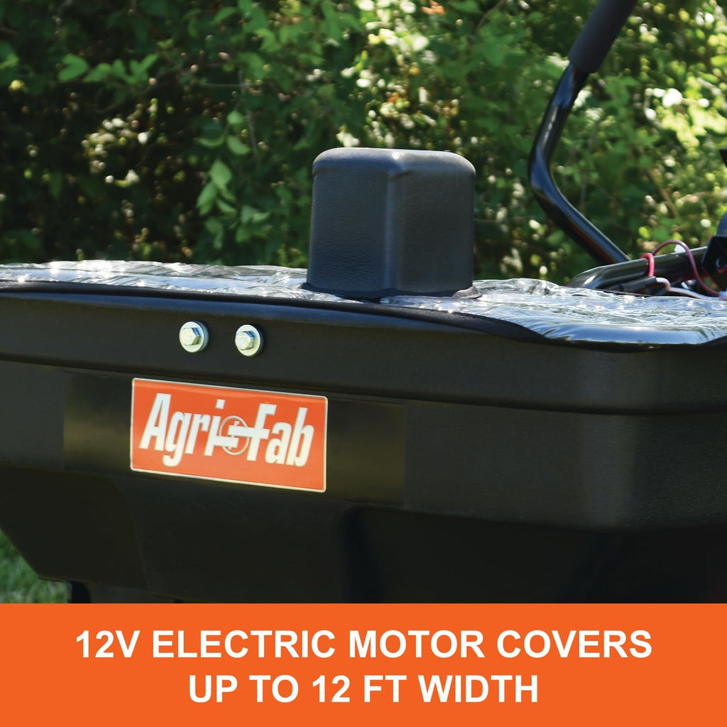 Agri-Fab 45-0627 Zero Turn Mower Electric Spreader, 125 lb Hopper Capacity, Grass, Seed, and Fertilizer Spreader, Spread Width up to 12 ft, Black